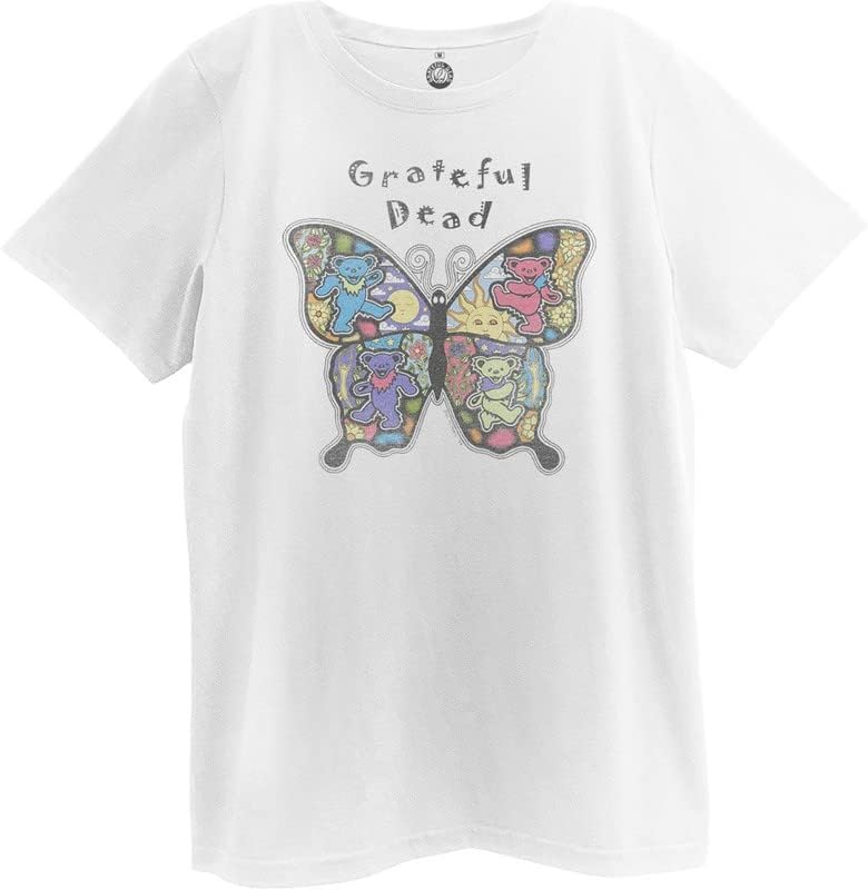 Ripple Junction Grateful Dead Womens T-Shirt Butterfly Dancing Bears Juniors Loose Fit Boyfriend Tee Officially Licensed Comfort Serenity Clothing Store