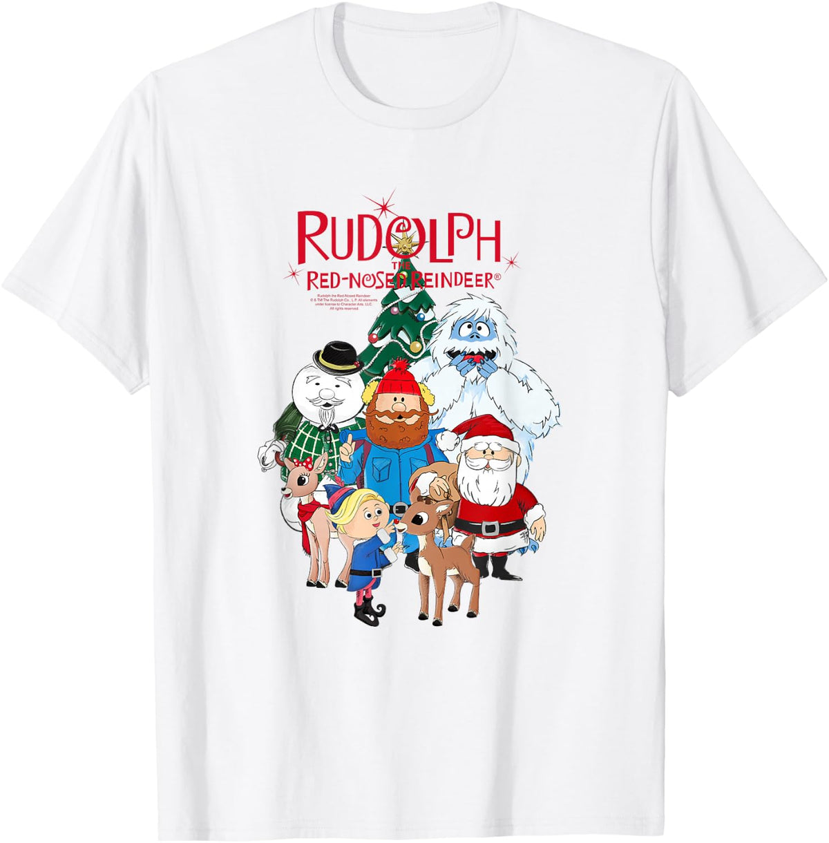 Rudolph Characters with Christmas Tree Retro Holiday T-Shirt Football Club Store