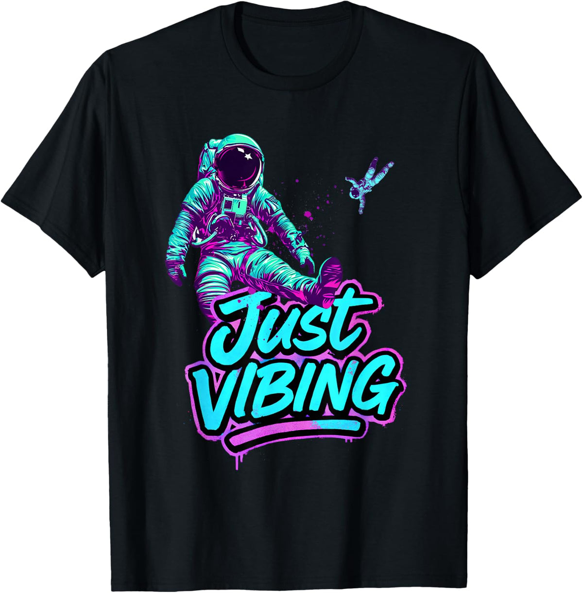 Purple and Teal Astronaut Just Vibing Graphic for Men T-Shirt