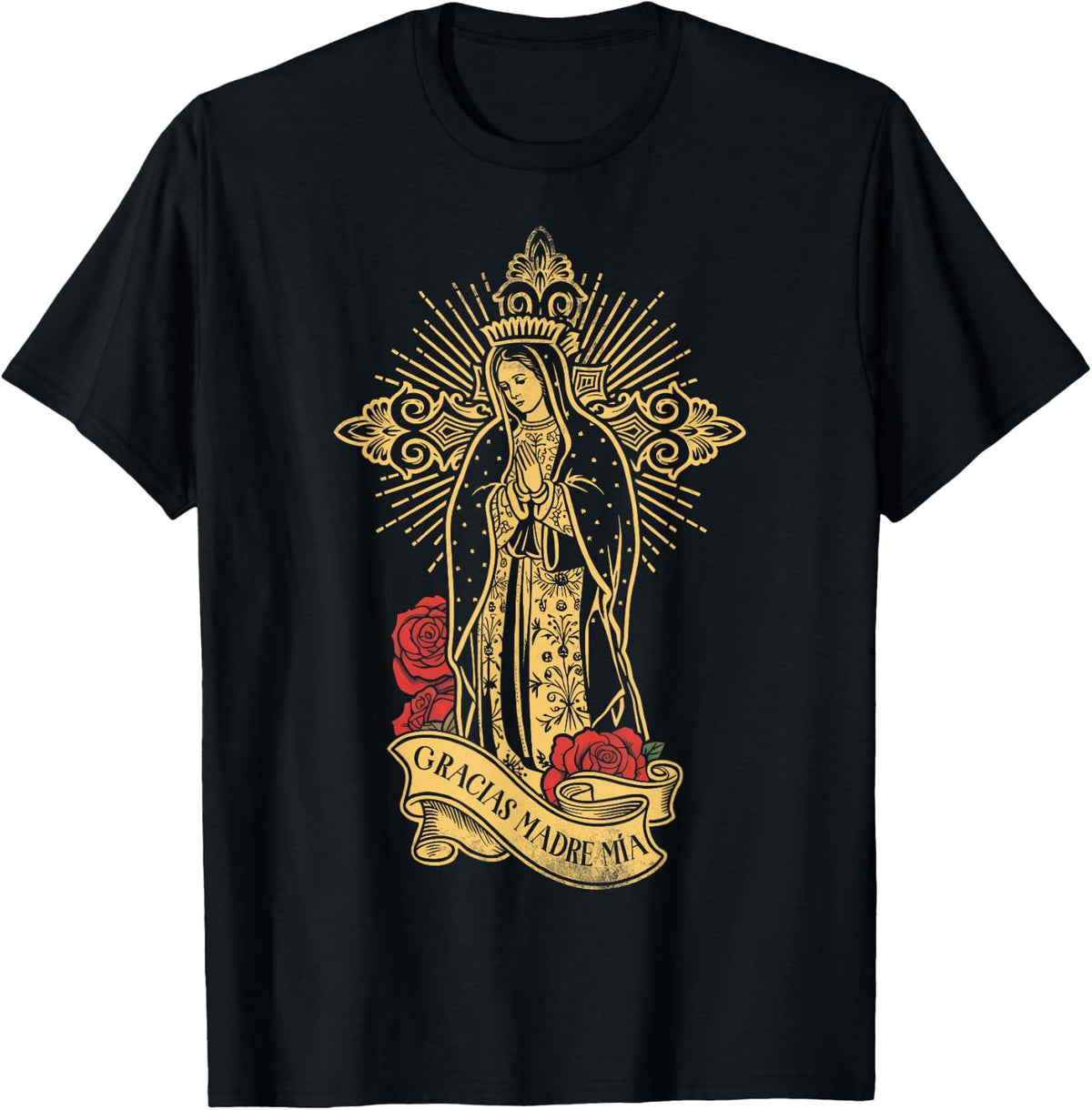 Our Lady of Guadalupe Saint Virgin Mary Rose Floral Catholic T-Shirt