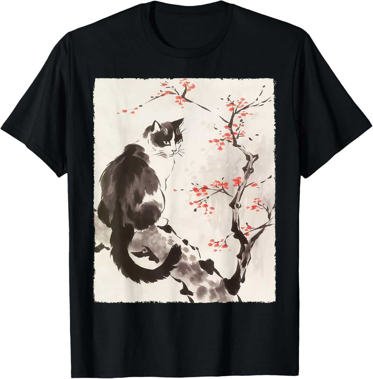 Cat Japanese Art Sakura Cherry Blossom Gifts for Men Women T-Shirt