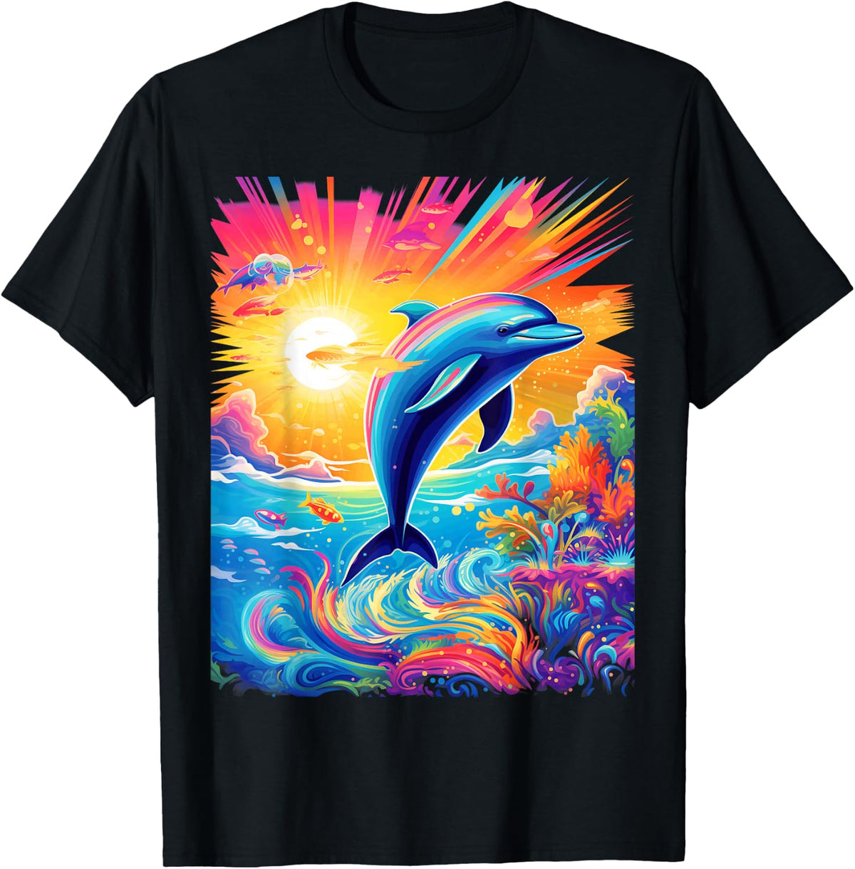 Dolphin Colorful Rainbow Oceanscape for Girls and Boys T-Shirt