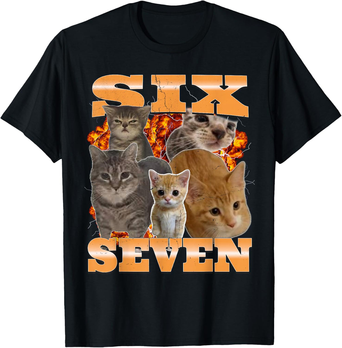 Six Seven Cat Meme Funny Bootleg Graphic T-Shirt