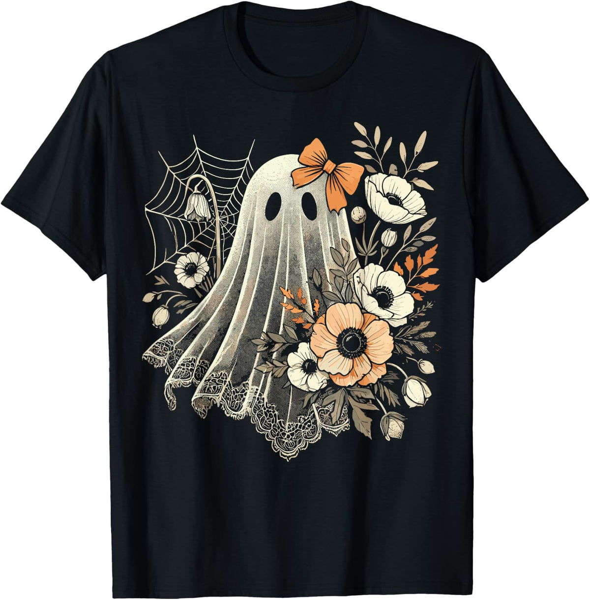Halloween Ghost with Flowers Vintage T-Shirt