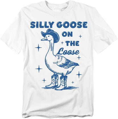 Popfunk Silly Goose on The Loose T Shirt – Funny Animal Humor Tee for Men or Women, Unisex Adult Comfort Serenity Clothing Store