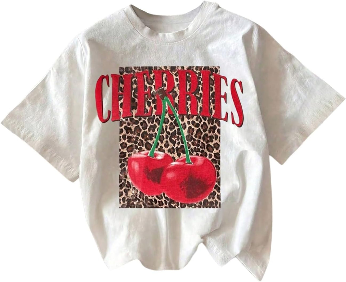 RoseSeek Women's Funny Cherry Graphic Tees Short Sleeve Crew Neck Going Out Summer Tops Tshirts Shirts Comfort Serenity Clothing Store