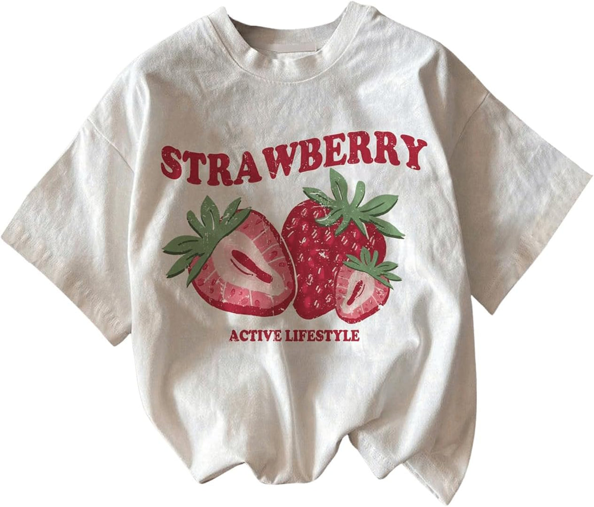 BEAUDRM Women's Graphic Tees Crew Neck Short Sleeve Going Out T Shirts | Strawberry Shirt, Beach Seashell T Shirt, Floral Print Shirt For Women, Car Print Top