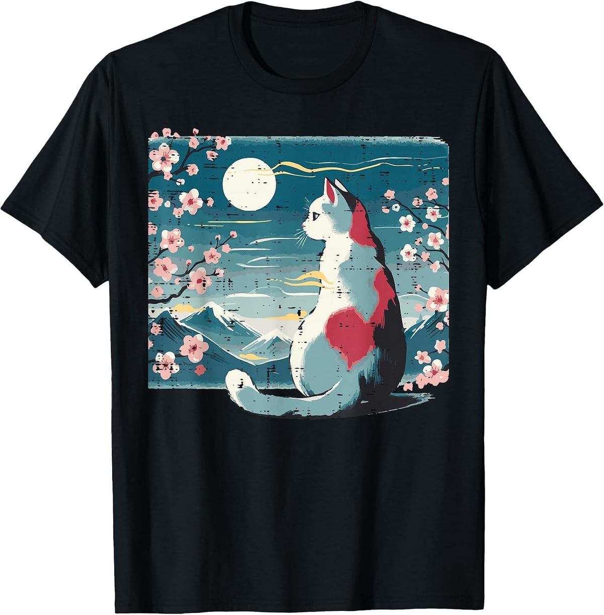 Japanese Cat Mountain Sakura Cherry Blossom Women Girls Kids T-Shirt Comfort Serenity Clothing Store