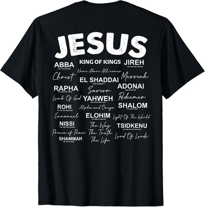 Jesus is King Names of God Hebrew Jesus Christian (On Back) T-Shirt