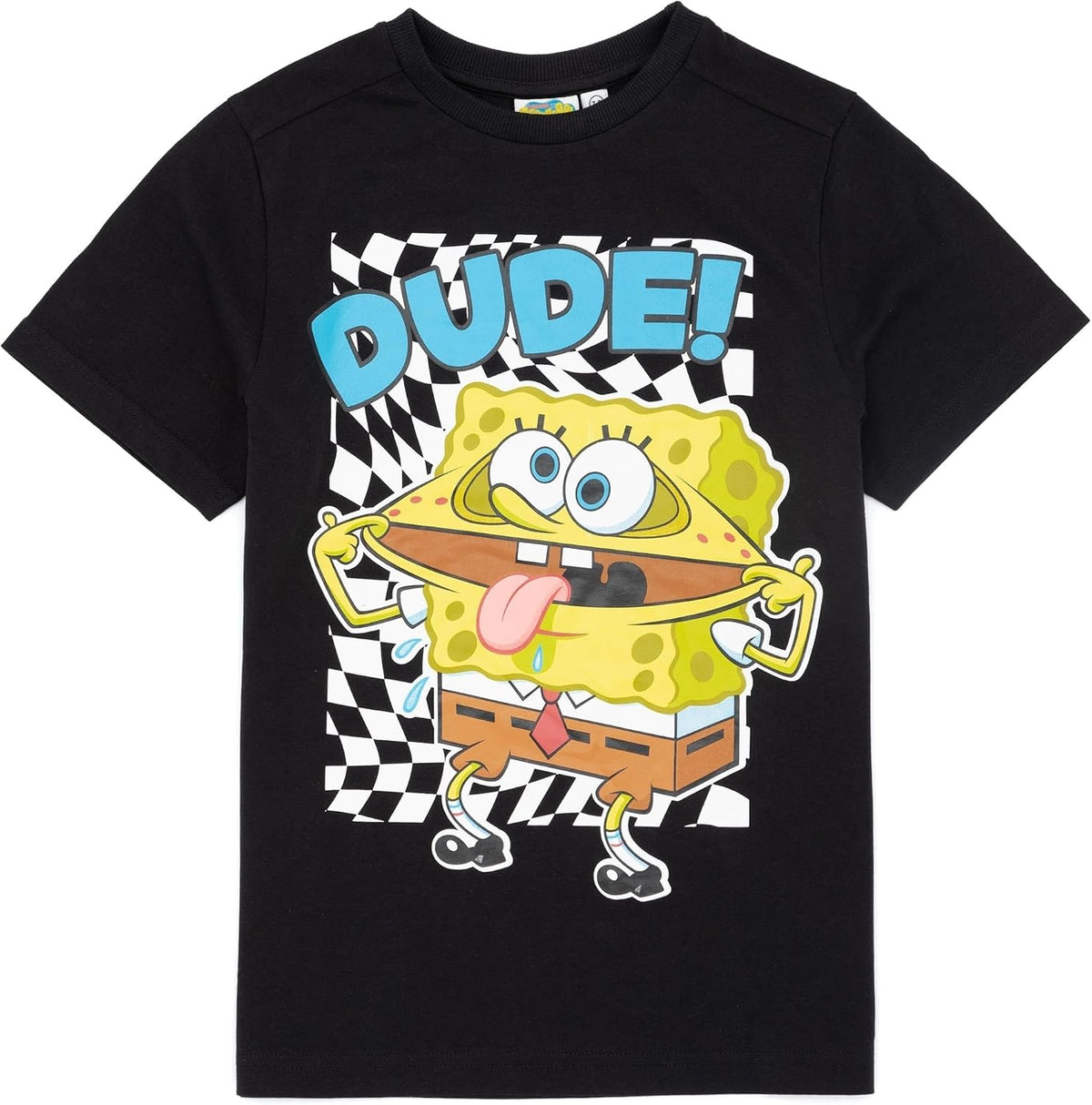 SpongeBob SquarePants Kids T-Shirt | Boys Girls Dude Checker Character Short Sleeve Black Top