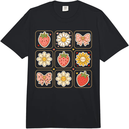 Sweet Cute Summer Strawberry Floral Bow Hearts Garden Style Comfort Colors Adult Heavyweight T-Shirt