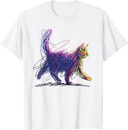 Scribble Cat Line Art Minimalist Sketch Hand Drawing Cat T-Shirt