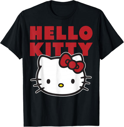 Hello Kitty Big Face Bold Red Text Logo T-Shirt