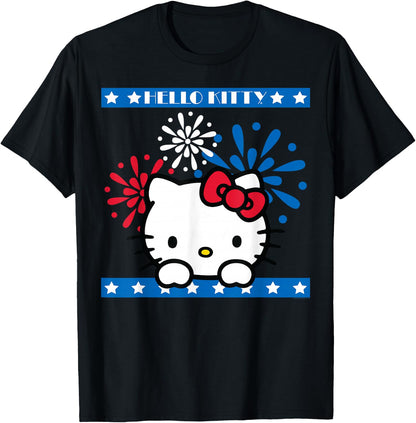 Hello Kitty Fireworks 4th of July Red White Blue Americana Women Girls Kids Men T-Shirt