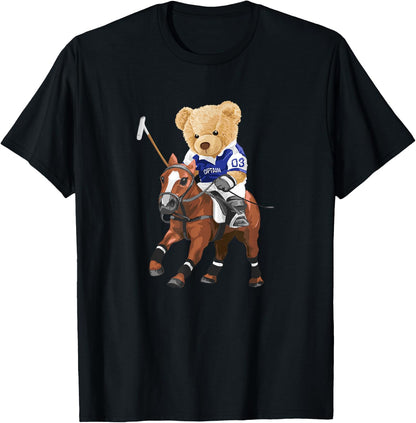Cool Teddy Bear Playing Horse Polo Game Illustration Graphic T-Shirt