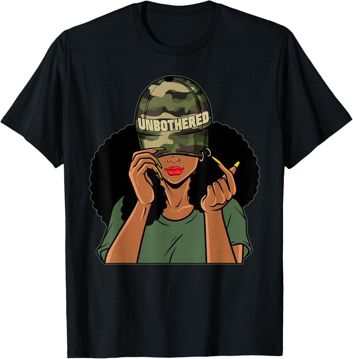 Unbothered Black Girl Camoflauge Afro Woman Black Queen T-Shirt Comfort Serenity Clothing Store