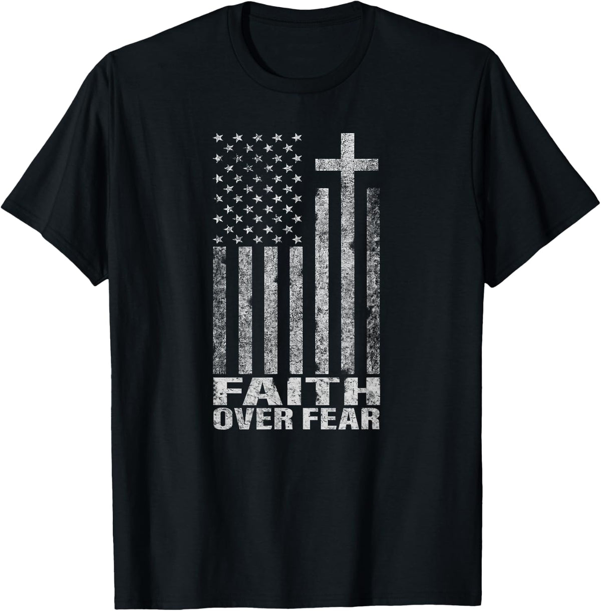 Faith Over Fear Cool Christian Flag Cross for Men Women Kids Short Sleeve T-Shirt