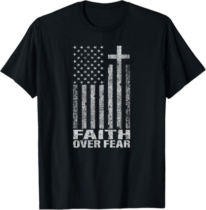 Faith Over Fear Cool Christian Flag Cross for Men Women Kids Short Sleeve T-Shirt