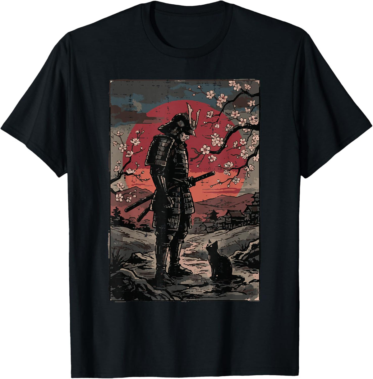 Samurai Looking At Black Cat Japanese Warrior Men Women Kids T-Shirt Football Club Store