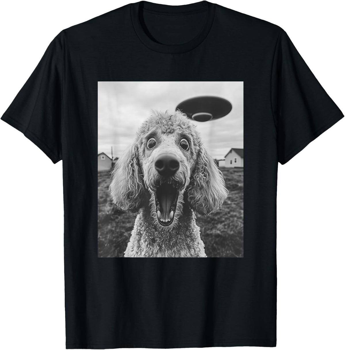Poodle with UFO Graphic T-Shirt – Funny Dog Graphic Tee T-Shirt